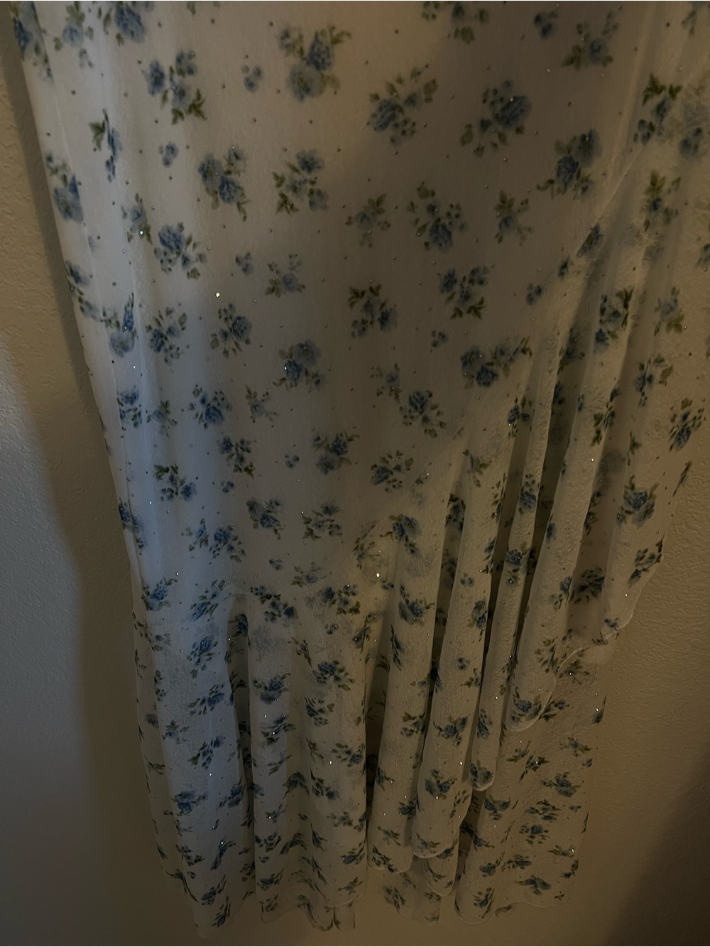 Floral Blue and White Rhinestone Maxi Light Skirt